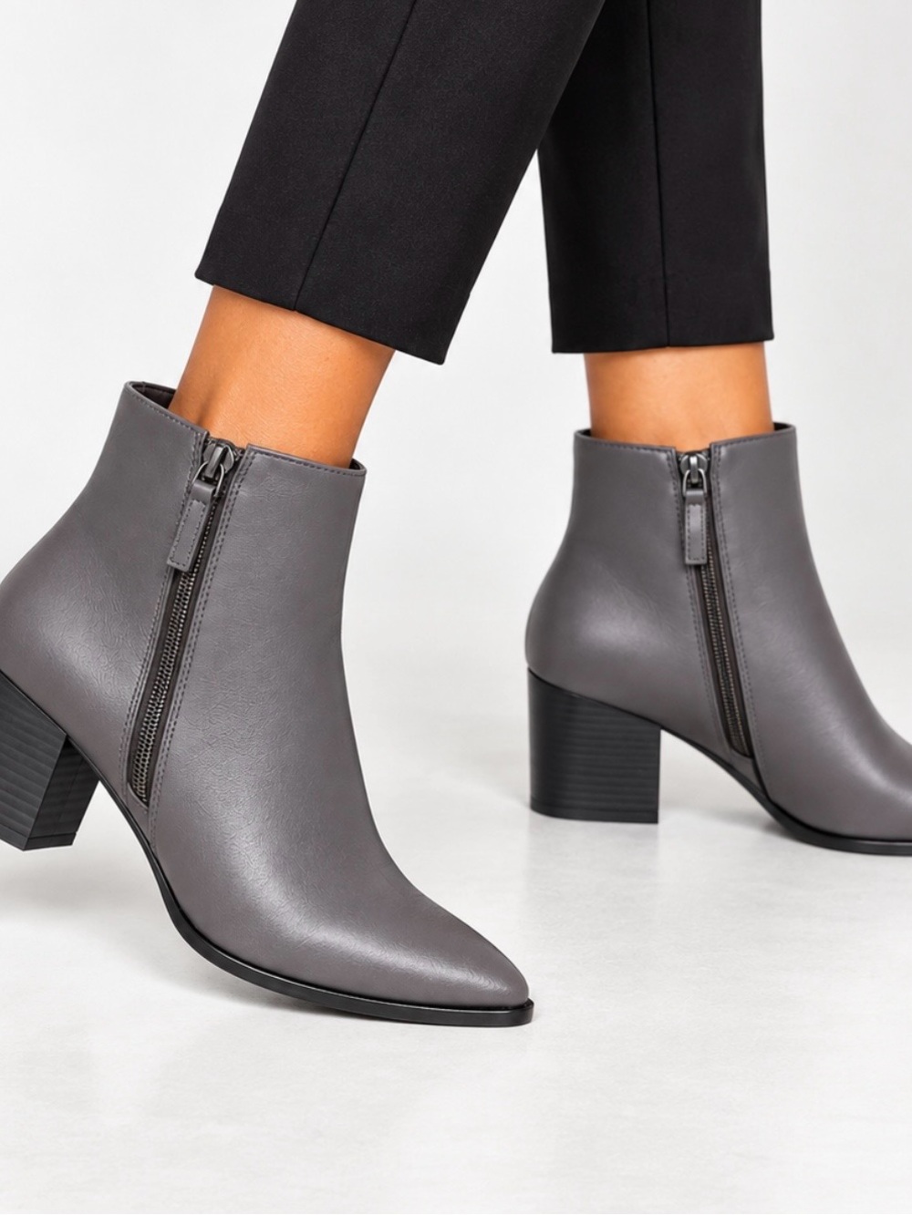 Paolo Gray Pointed Toe Ankle Booties with Block Heel